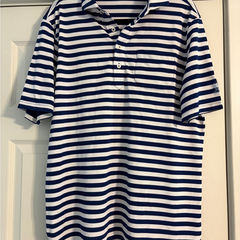 Classic Striped Men's Polo Shirt - Navy and White